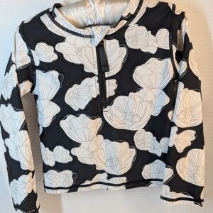 COPY - 3T Ruffle Butts Floral Black and White Long Sleeve Swim Top